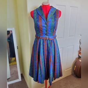 Miss Lulo Bat Print Sleeveless Shirtwaist Dress Size Small